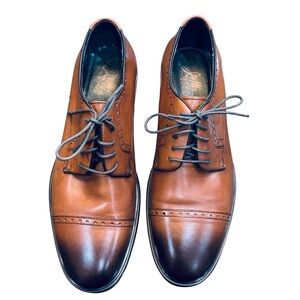 NIB Johnston & Murphy Myles Cap Toe Cognac Calfskin Oxford Lace Dress Shoes 13